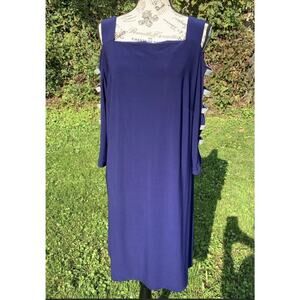 Roz & Ali Purple square neck cold shoulder 3/4 bedazzled gem sleeve shift dress